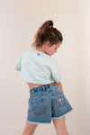 Lilou Denim Shorts van Jenest in medium blauwe denim met geborduurde ster voor meisjes | Little Fashion Addict