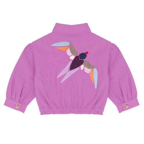 Jenest Marie Jas in het paars met vogelborduursel op de rug. | Ontdek Jenest bij Little Fashion Addict.