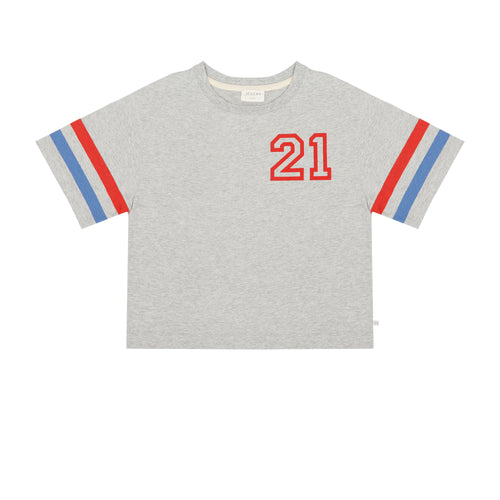 Voorzijde van het Mase t-shirt in grijs gemêleerd van Jenest voor jongens en meisjes | Verkrijgbaar bij Little Fashion Addict