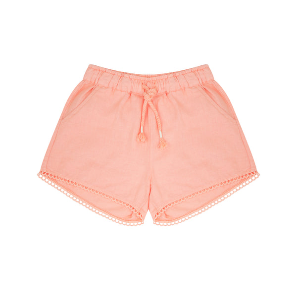 Stijlvolle abrikooskleurige short voor meisjes van Jenest | Mimi Shorts Peach Orange | Verkrijgbaar bij Little Fashion Addict