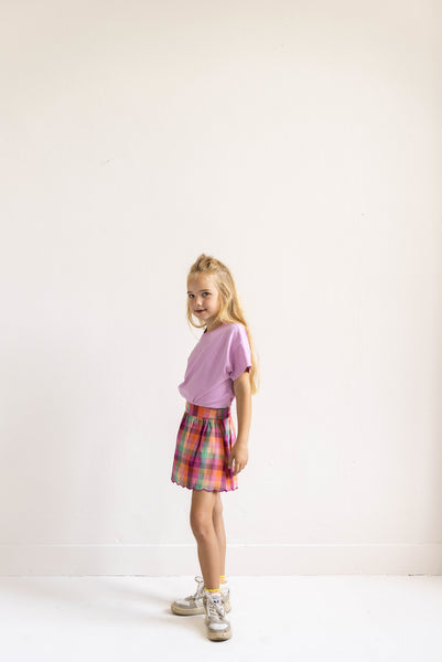 Sara Skirt van Jenest in fuchsia multicolor ruit | Little Fashion Addict