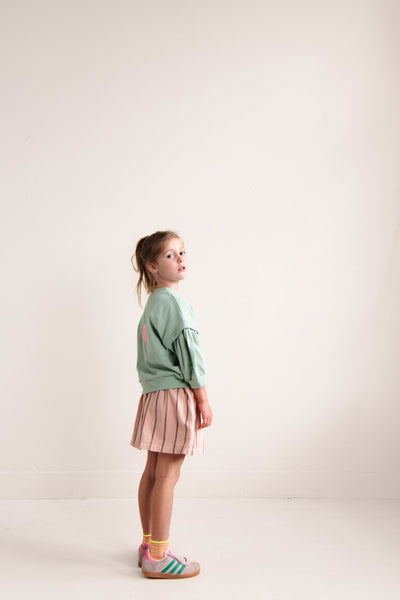 Sasha Skirt van Jenest in roze gestreept katoen | Sasha Skirt Peach Rose Stripe - Verkrijgbaar bij Little Fashion Addict