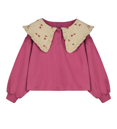 Littlefashionaddict - Letter To The World - Fur Therapy - AW23 - Ella Sweatshirt - Donkerroze Sweater met platte kraag voor meisjes - Beschikbaar vanaf 4 tot 11 jaar bij Littlefashionaddict.com