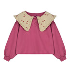 Littlefashionaddict - Letter To The World - Fur Therapy - AW23 - Ella Sweatshirt - Donkerroze Sweater met platte kraag voor meisjes - Beschikbaar vanaf 4 tot 11 jaar bij Littlefashionaddict.com
