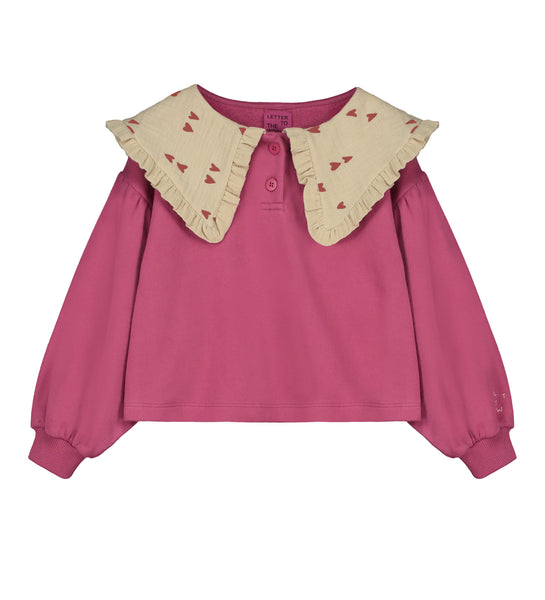 Littlefashionaddict - Letter To The World - Fur Therapy - AW23 - Ella Sweatshirt - Donkerroze Sweater met platte kraag voor meisjes - Beschikbaar vanaf 4 tot 11 jaar bij Littlefashionaddict.com