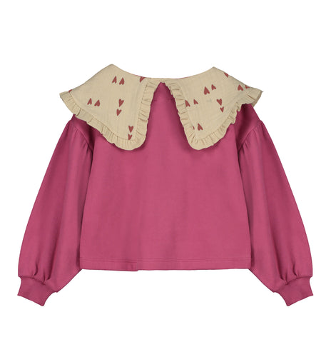 Littlefashionaddict - Letter To The World - Fur Therapy - AW23 - Ella Sweatshirt - Donkerroze Sweater met platte kraag voor meisjes - Beschikbaar vanaf 4 tot 11 jaar bij Littlefashionaddict.com