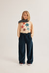 Donkerblauwe broek voor jongens en meisjes met wijde pijpen en oversized fit van Letter To The World | Verkrijgbaar bij Little Fashion Addict