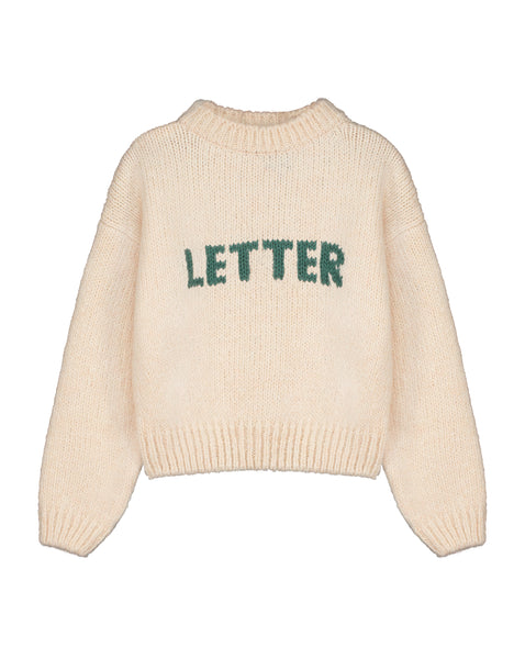 Littlefashionaddict - Letter To The World - Fur Therapy - AW23 - LTTW Jumper Cream - Crèmekleurige sweater voor jongens en meisjes - Beschikbaar vanaf 4 tot 11 jaar bij Littlefashionaddict.com