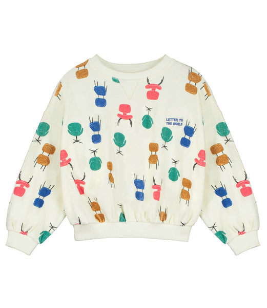 Osaka Sweat - Melkkleurig biologisch katoenen sweatshirt voor jongens met kleurrijke stoelenprint | Osaka Sweat van Letter To The World | Verkrijgbaar bij Little Fashion Addict