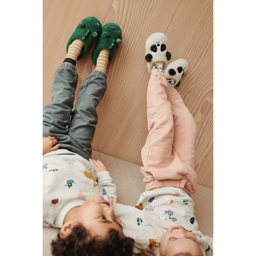 Pandapantoffels van Liewood in sandy en dark grey | Aviaja Panda Slippers Sandy Dark Grey | Ontdek Liewood bij Little Fashion Addict