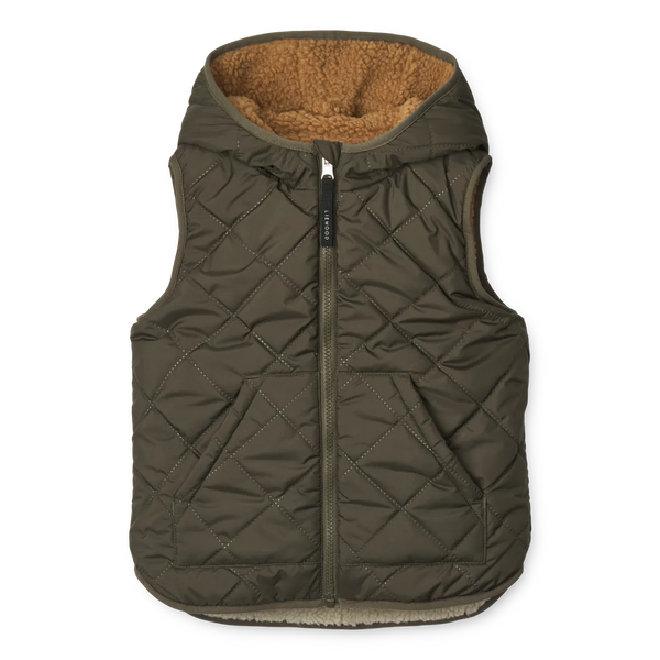 Littlefashionaddict - Liewood - AW23 - Diana Reversible Vest - Army Brown Mix - Voor jongnes - Jongensjas - Vanaf maat 104 in stock en verkrijgbaar bij Little Fashion Addict