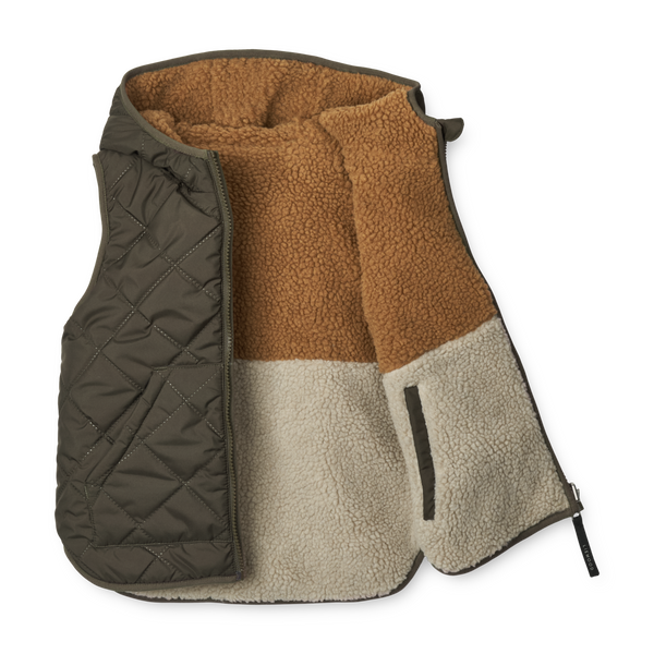 Littlefashionaddict - Liewood - AW23 - Diana Reversible Vest - Army Brown Mix - Voor jongnes - Jongensjas - Vanaf maat 104 in stock en verkrijgbaar bij Little Fashion Addict