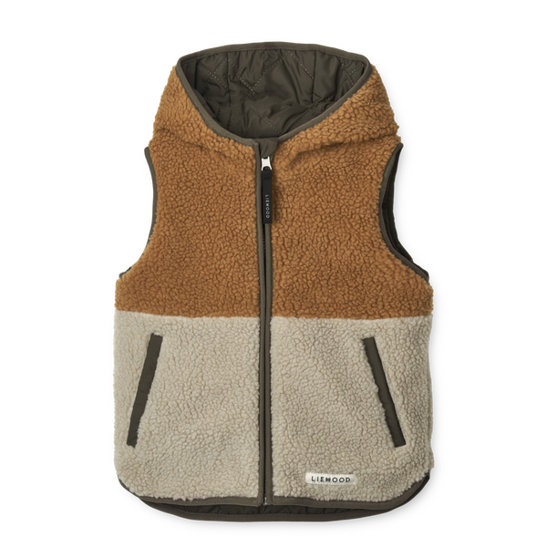 Littlefashionaddict - Liewood - AW23 - Diana Reversible Vest - Army Brown Mix - Voor jongnes - Jongensjas - Vanaf maat 104 in stock en verkrijgbaar bij Little Fashion Addict