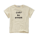 toere crèmekleurige Terry T-shirt met unieke 'Chef du Burger' opdruk uit de Venice Beach Baby collectie van Sproet & Sprout.