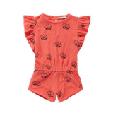 Schattige koraalkleurige jumpsuit met speels schelpenmotief uit de Venice Beach Baby collectie van Sproet & Sprout.