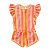 Badstof jumpsuit voor meisjes in Nectarine met ruffles van Sproet & Sprout | Verkrijgbaar bij Little Fashion Addict