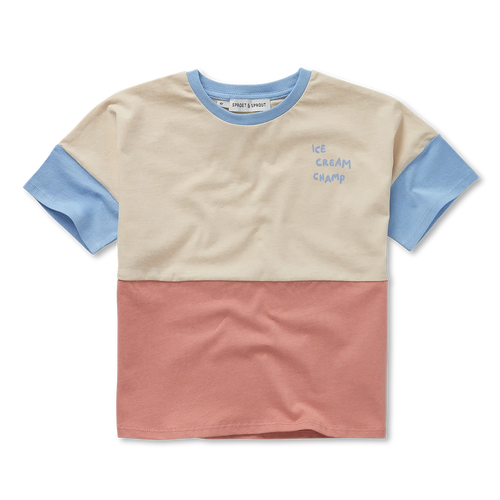 Colourblock t-shirt Ice Cream Champ in sesame van Sproet & Sprout voor jongens | Verkrijgbaar bij Little Fashion Addict