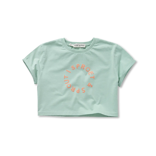 Mintkleurige crop t-shirt voor meisjes van Sproet & Sprout met logo | Uit de Champions League of Fun collectie