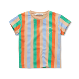 Jongens t-shirt met verticale strepen in zand, groen, oranje en blauw van Sproet & Sprout | Uit de Champions League of Fun van Sproet & Sprout