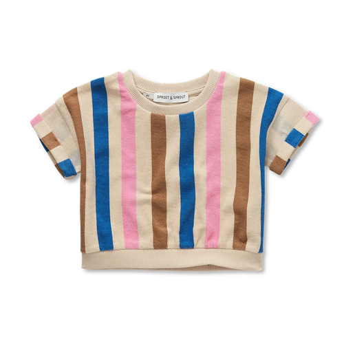 Cropped sweatershirt met strepen voor meisjes in sesame van Sproet & Sprout | Uit de Champions League of Fun collectie
