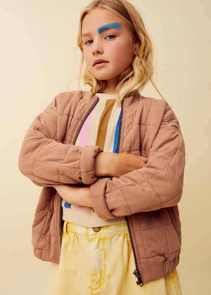 Cropped sweatershirt met strepen voor meisjes in sesame van Sproet & Sprout | Uit de Champions League of Fun collectie