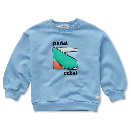 Unisex kids sweater in forever blue met Padel Rebel print van Sproet & Sprout | Uit de Champions League of Fun Collectie