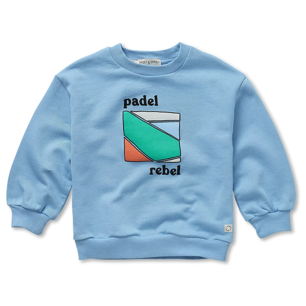 Unisex kids sweater in forever blue met Padel Rebel print van Sproet & Sprout | Uit de Champions League of Fun Collectie