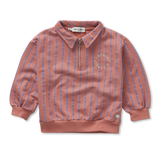 Jongens sweater met halve rits en kraag in rose dawn met strepen van Sproet & Sprout | Uit de Champions League of Fun Collectie
