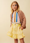 Pastelgeel denim rokje met volant van Sproet & Sprout | Uit de Champions League of Fun collectie - Verkrijgbaar bij Little Fashion Addict