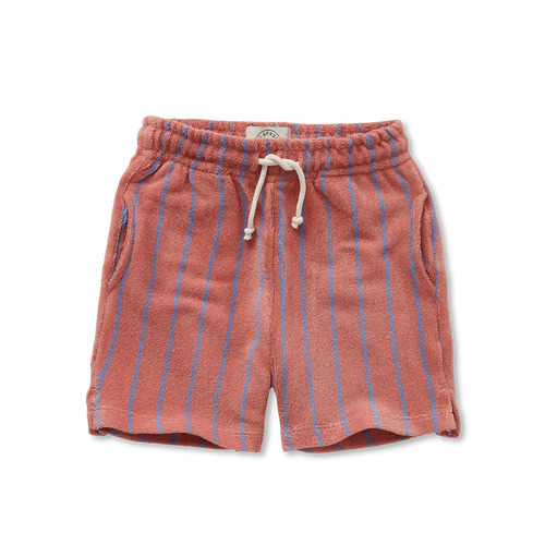 terry short met fijne strepen in oudroze voor jongens van Sproet & Sprout uit de Champions League of Fun