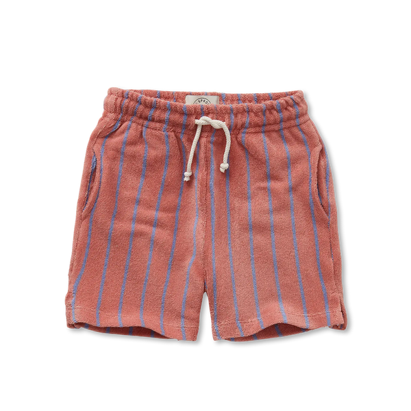 terry short met fijne strepen in oudroze voor jongens van Sproet & Sprout uit de Champions League of Fun