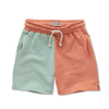 Colourblock sweatshort in oranje en muntgroen voor jongens van Sproet & Sprout uit de Champions League of Fun Collectie