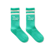 Unisex kindersokken in fris groen met witte strepen en Ice Cream Champ print | Uit de Champions League of Fun Collectie - Verkrijgbaar bij Little Fashion Addict