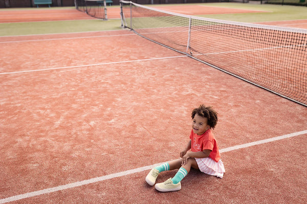 Unisex kindersokken in fris groen met witte strepen en Ice Cream Champ print | Uit de Champions League of Fun Collectie - Verkrijgbaar bij Little Fashion Addict