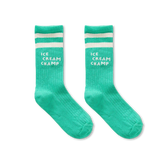 Unisex kindersokken in fris groen met witte strepen en Ice Cream Champ print | Uit de Champions League of Fun Collectie - Verkrijgbaar bij Little Fashion Addict