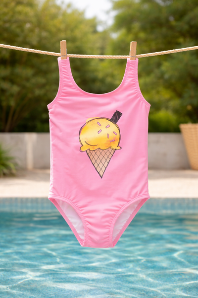 Roze badpak met grote ijsjesprint uit de Champions League of Fun collectie - Verkrijgbaar bij Little Fashion Addict