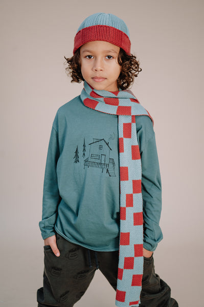 Littlefashionaddict - Sproet & Sprout - AW23 - The Alpine Hut - Sjaal voor jongens en meisjes - Scarf block intarsia - Vanaf 4 tot 10 jaar in stock en verkrijgbaar bij Little Fashion Addict