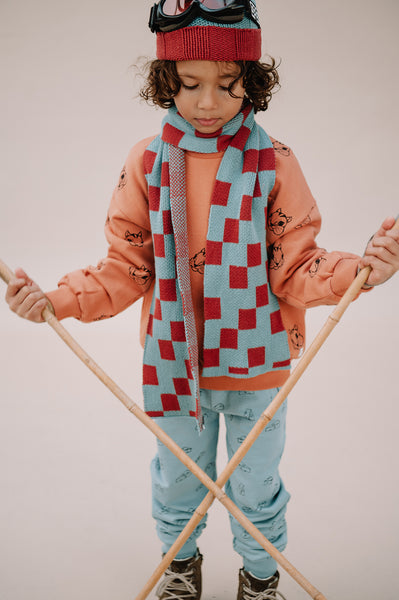 Littlefashionaddict - Sproet & Sprout - AW23 - The Alpine Hut - Sjaal voor jongens en meisjes - Scarf block intarsia - Vanaf 4 tot 10 jaar in stock en verkrijgbaar bij Little Fashion Addict