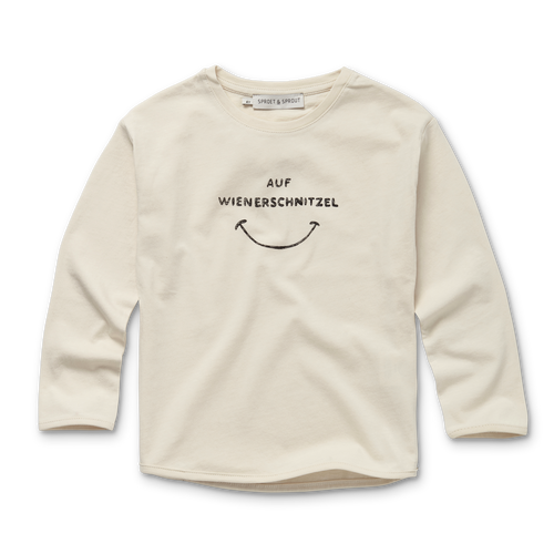 Littlefashionaddict - Sproet & Sprout - AW23 - The Alpine Hut - T-shirt dropped shoulder Auf wiederschnitzel - in het Ivoor - Voor zowel jongens als meisjes - Vanaf 4 tot 10 jaar in stock en verkrijgbaar bij Little Fashion Addict