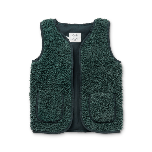 Littlefashionaddict - Sproet & Sprout - AW23 - The Alpine Hut - Teddy Gilet Smoke Pine - Voor jongens en meisjes  - Vanaf 4 tot 10 jaar in stock en verkrijgbaar bij Little Fashion Addict