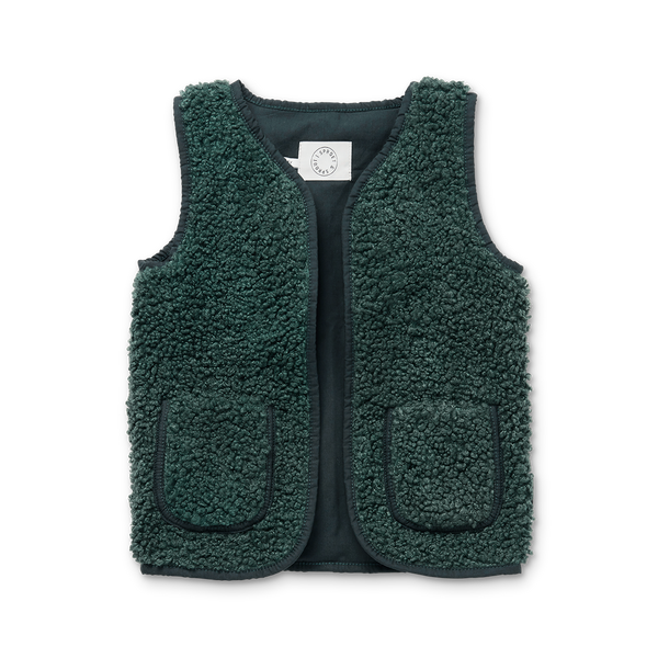 Littlefashionaddict - Sproet & Sprout - AW23 - The Alpine Hut - Teddy Gilet Smoke Pine - Voor jongens en meisjes  - Vanaf 4 tot 10 jaar in stock en verkrijgbaar bij Little Fashion Addict