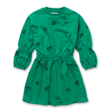 Littlefashionaddict - Sproet & Sprout - AW23 - The Alpine Hut - Sweat Dress Ski Print - in het Felgroen - Meisjesmode - Vanaf 4 tot 10 jaar in stock en verkrijgbaar bij Little Fashion Addict