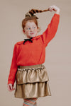 Sweater met Peter Pan-kraag in tomaatrode kleur voor meisjes van Sproet & Sprout | Verkrijgbaar bij Little Fashion Addict