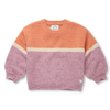 Gebreide sweater voor meisjes in kleurblokdesign met purple pink, oranje en ivoorkleurige strepen | Verkrijgbaar bij Little Fashion Addict