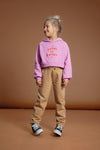 Chino paperbag in light mustard met purple pink ruiten voor meisjes van Sproet & Sprout | Verkrijgbaar bij Little Fashion Addict