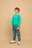 Sweater voor jongens in levendig groen met Purrrfect opdruk van Sproet & Sprout | Sweatshirt Purrfect Vivid Green | A Cosmic Romance collectie