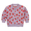 Lichtpaarse gebreide sweater met rode hartjes voor meisjes van Sprout & Sprout | Sweater Intarsia Hearts Lavender| A Cosmic Romance