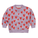 Lichtpaarse gebreide sweater met rode hartjes voor meisjes van Sprout & Sprout | Sweater Intarsia Hearts Lavender| A Cosmic Romance