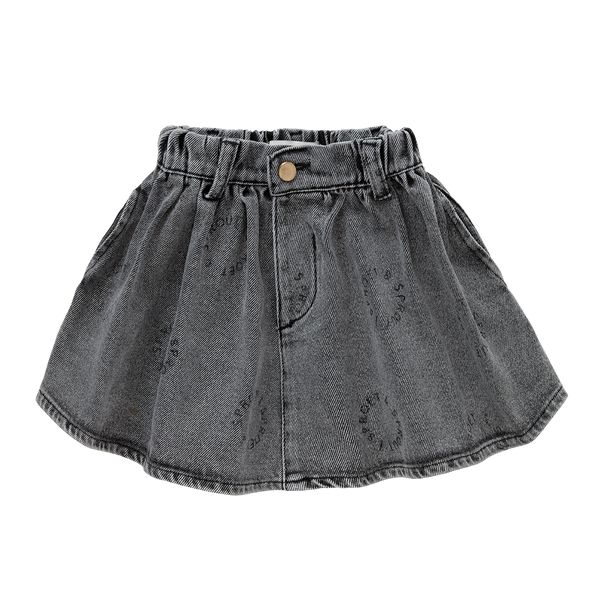 Denim rok in afgewassen zwart met Sproet-print | Denim Skirt Sproet Print Washed Black uit de A Cosmic Romance collectie van Sproet & Sprout