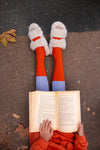 Broekkousen colourblock in lavendel en rood voor meisjes van Sproet & Sprout | Tights Colourblock Lavender